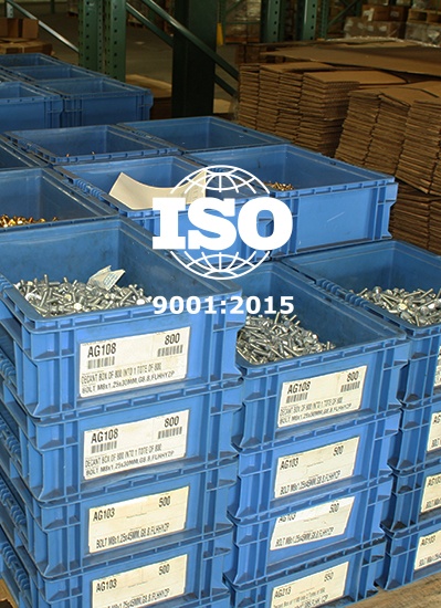bolts, nuts, and fasteners with ISO 9001 logo