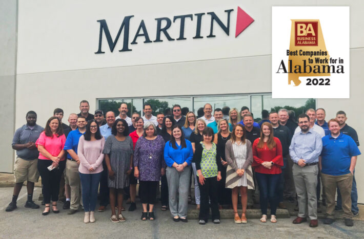 Martin employees in front of Sheffield, Alabama building