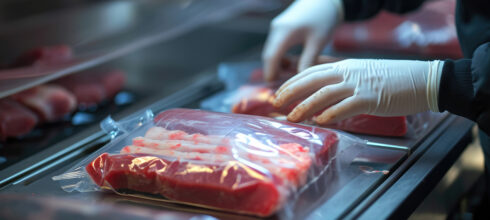 Person packaging meat